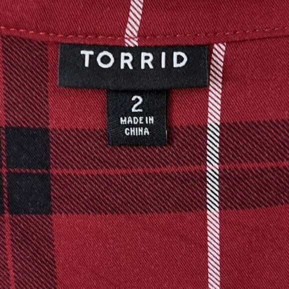 Torrid Red Plaid Mini Challis Button Front Shirt Dress Plus Size 2X 2 - Picture 11 of 13